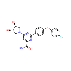 NC(=O)c1cc(N2C[C@H](O)[C@@H](O)C2)nc(-c2ccc(Oc3ccc(F)cc3)cc2)n1 ZINC000142358942