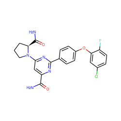 NC(=O)c1cc(N2CCC[C@H]2C(N)=O)nc(-c2ccc(Oc3cc(Cl)ccc3F)cc2)n1 ZINC000142232831