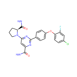 NC(=O)c1cc(N2CCC[C@H]2C(N)=O)nc(-c2ccc(Oc3ccc(Cl)cc3F)cc2)n1 ZINC000142455302