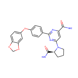NC(=O)c1cc(N2CCC[C@H]2C(N)=O)nc(-c2ccc(Oc3ccc4c(c3)OCO4)cc2)n1 ZINC000144589928