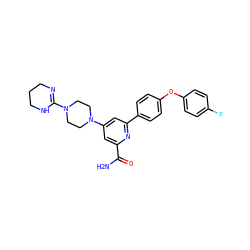 NC(=O)c1cc(N2CCN(C3=NCCCN3)CC2)cc(-c2ccc(Oc3ccc(F)cc3)cc2)n1 ZINC000114591722
