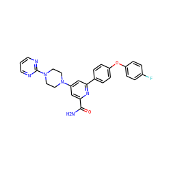 NC(=O)c1cc(N2CCN(c3ncccn3)CC2)cc(-c2ccc(Oc3ccc(F)cc3)cc2)n1 ZINC000114591992