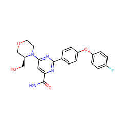 NC(=O)c1cc(N2CCOC[C@@H]2CO)nc(-c2ccc(Oc3ccc(F)cc3)cc2)n1 ZINC000142490200