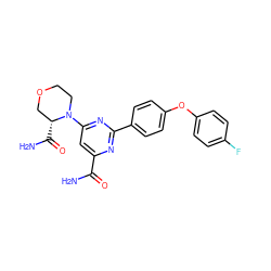 NC(=O)c1cc(N2CCOC[C@H]2C(N)=O)nc(-c2ccc(Oc3ccc(F)cc3)cc2)n1 ZINC000142380003