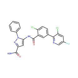 NC(=O)c1cc(NC(=O)c2cc(-c3ncc(F)cc3Cl)ccc2Cl)n(-c2ccccc2)n1 ZINC001772590848