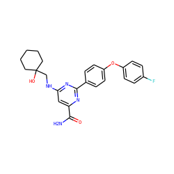 NC(=O)c1cc(NCC2(O)CCCCC2)nc(-c2ccc(Oc3ccc(F)cc3)cc2)n1 ZINC000142462307