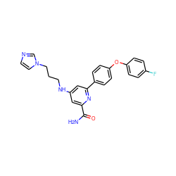 NC(=O)c1cc(NCCCn2ccnc2)cc(-c2ccc(Oc3ccc(F)cc3)cc2)n1 ZINC000114591876