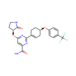 NC(=O)c1cc(O[C@H]2CCNC2=O)nc(C2=CC[C@H](Oc3ccc(C(F)(F)F)cc3)CC2)n1 ZINC000142357015