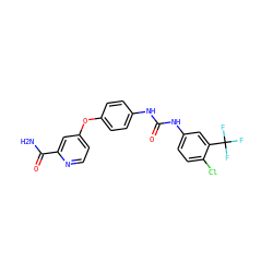 NC(=O)c1cc(Oc2ccc(NC(=O)Nc3ccc(Cl)c(C(F)(F)F)c3)cc2)ccn1 ZINC000029127186