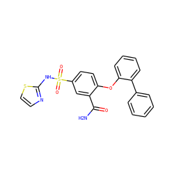 NC(=O)c1cc(S(=O)(=O)Nc2nccs2)ccc1Oc1ccccc1-c1ccccc1 ZINC000095581848