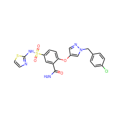 NC(=O)c1cc(S(=O)(=O)Nc2nccs2)ccc1Oc1cnn(Cc2ccc(Cl)cc2)c1 ZINC000095581921