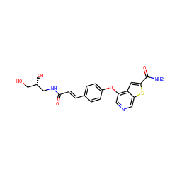 NC(=O)c1cc2c(Oc3ccc(/C=C/C(=O)NC[C@@H](O)CO)cc3)cncc2s1 ZINC000013864429