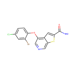 NC(=O)c1cc2c(Oc3ccc(Cl)cc3Br)cncc2s1 ZINC000013864392
