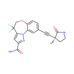 NC(=O)c1cc2n(n1)-c1cc(C#C[C@]3(O)CCNC3=O)ccc1OCC2(F)F ZINC000215777076
