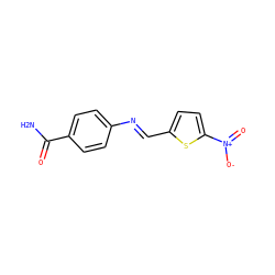 NC(=O)c1ccc(/N=C/c2ccc([N+](=O)[O-])s2)cc1 ZINC000013118209