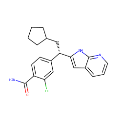 NC(=O)c1ccc([C@H](CC2CCCC2)c2cc3cccnc3[nH]2)cc1Cl ZINC000653794002