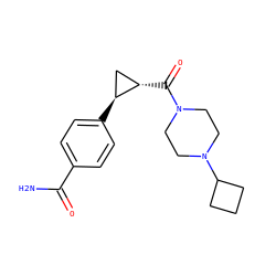NC(=O)c1ccc([C@H]2C[C@@H]2C(=O)N2CCN(C3CCC3)CC2)cc1 ZINC000043202990