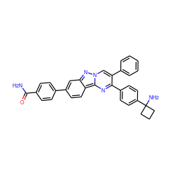 NC(=O)c1ccc(-c2ccc3c(c2)nn2cc(-c4ccccc4)c(-c4ccc(C5(N)CCC5)cc4)nc32)cc1 ZINC000150255542