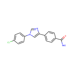 NC(=O)c1ccc(-c2cn(-c3ccc(Cl)cc3)cn2)cc1 ZINC000653702421