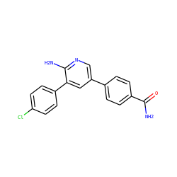NC(=O)c1ccc(-c2cnc(N)c(-c3ccc(Cl)cc3)c2)cc1 ZINC000653770078