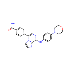 NC(=O)c1ccc(-c2cnc(Nc3ccc(N4CCOCC4)cc3)c3nccn23)cc1 ZINC000073315610