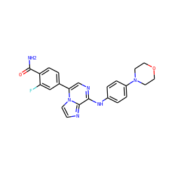 NC(=O)c1ccc(-c2cnc(Nc3ccc(N4CCOCC4)cc3)c3nccn23)cc1F ZINC000073331042