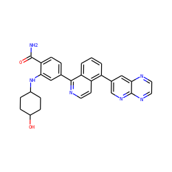 NC(=O)c1ccc(-c2nccc3c(-c4cnc5nccnc5c4)cccc23)cc1NC1CCC(O)CC1 ZINC000145503878