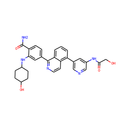 NC(=O)c1ccc(-c2nccc3c(-c4cncc(NC(=O)CO)c4)cccc23)cc1NC1CCC(O)CC1 ZINC000169710343