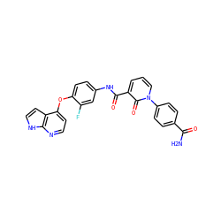 NC(=O)c1ccc(-n2cccc(C(=O)Nc3ccc(Oc4ccnc5[nH]ccc45)c(F)c3)c2=O)cc1 ZINC000040379366