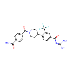 NC(=O)c1ccc(C(=O)N2CCC(c3ccc(C(=O)N=C(N)N)cc3C(F)(F)F)CC2)cc1 ZINC000095556688