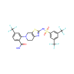 NC(=O)c1ccc(C(F)(F)F)cc1N1CCc2nc(NS(=O)(=O)c3cc(C(F)(F)F)cc(C(F)(F)F)c3)sc2C1 ZINC000066033009