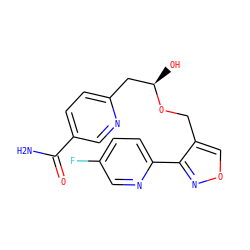 NC(=O)c1ccc(C[C@@H](O)OCc2conc2-c2ccc(F)cn2)nc1 ZINC000169707499