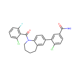 NC(=O)c1ccc(Cl)c(-c2ccc3c(c2)CCCCN3C(=O)c2c(F)cccc2Cl)c1 ZINC000211156719