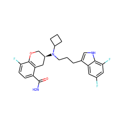 NC(=O)c1ccc(F)c2c1C[C@H](N(CCCc1c[nH]c3c(F)cc(F)cc13)C1CCC1)CO2 ZINC000040938829