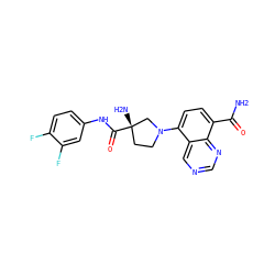 NC(=O)c1ccc(N2CC[C@](N)(C(=O)Nc3ccc(F)c(F)c3)C2)c2cncnc12 ZINC000143778166