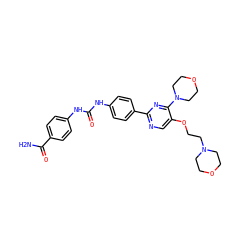 NC(=O)c1ccc(NC(=O)Nc2ccc(-c3ncc(OCCN4CCOCC4)c(N4CCOCC4)n3)cc2)cc1 ZINC000198455916