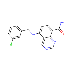 NC(=O)c1ccc(NCc2cccc(Cl)c2)c2cncnc12 ZINC000143808062