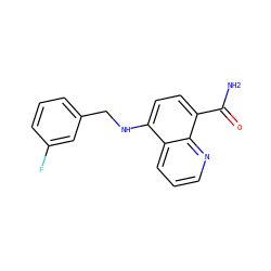 NC(=O)c1ccc(NCc2cccc(F)c2)c2cccnc12 ZINC000143833832