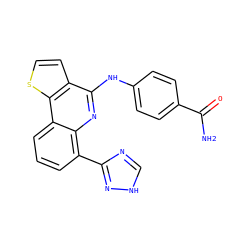 NC(=O)c1ccc(Nc2nc3c(-c4nc[nH]n4)cccc3c3sccc23)cc1 ZINC000084634128