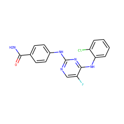 NC(=O)c1ccc(Nc2ncc(F)c(Nc3ccccc3Cl)n2)cc1 ZINC000089469996