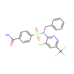 NC(=O)c1ccc(S(=O)(=O)N(Cc2ccccc2)c2ncc(C(F)(F)F)cc2Cl)cc1 ZINC000068246881