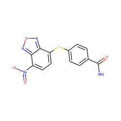 NC(=O)c1ccc(Sc2ccc([N+](=O)[O-])c3nonc23)cc1 ZINC000299829584