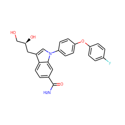 NC(=O)c1ccc2c(C[C@H](O)CO)cn(-c3ccc(Oc4ccc(F)cc4)cc3)c2c1 ZINC000146666625