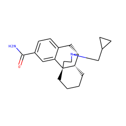 NC(=O)c1ccc2c(c1)[C@@]13CCCC[C@H]1[C@@H](C2)N(CC1CC1)CC3 ZINC000013532344