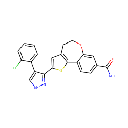 NC(=O)c1ccc2c(c1)OCCc1cc(-c3n[nH]cc3-c3ccccc3Cl)sc1-2 ZINC000095585357