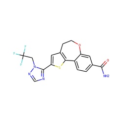 NC(=O)c1ccc2c(c1)OCCc1cc(-c3ncnn3CC(F)(F)F)sc1-2 ZINC000095583032