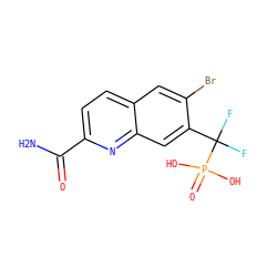 NC(=O)c1ccc2cc(Br)c(C(F)(F)P(=O)(O)O)cc2n1 ZINC000029047767