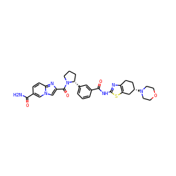 NC(=O)c1ccc2nc(C(=O)N3CCC[C@@H]3c3cccc(C(=O)Nc4nc5c(s4)C[C@@H](N4CCOCC4)CC5)c3)cn2c1 ZINC000220407138