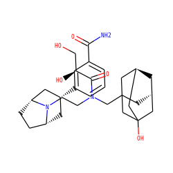 NC(=O)c1cccc([C@@H]2C[C@@H]3CC[C@H](C2)N3CCN(CC23C[C@H]4C[C@@H](CC(O)(C4)C2)C3)C(=O)[C@@H](O)CO)c1 ZINC000166860408