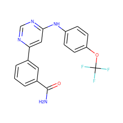 NC(=O)c1cccc(-c2cc(Nc3ccc(OC(F)(F)F)cc3)ncn2)c1 ZINC000013130939